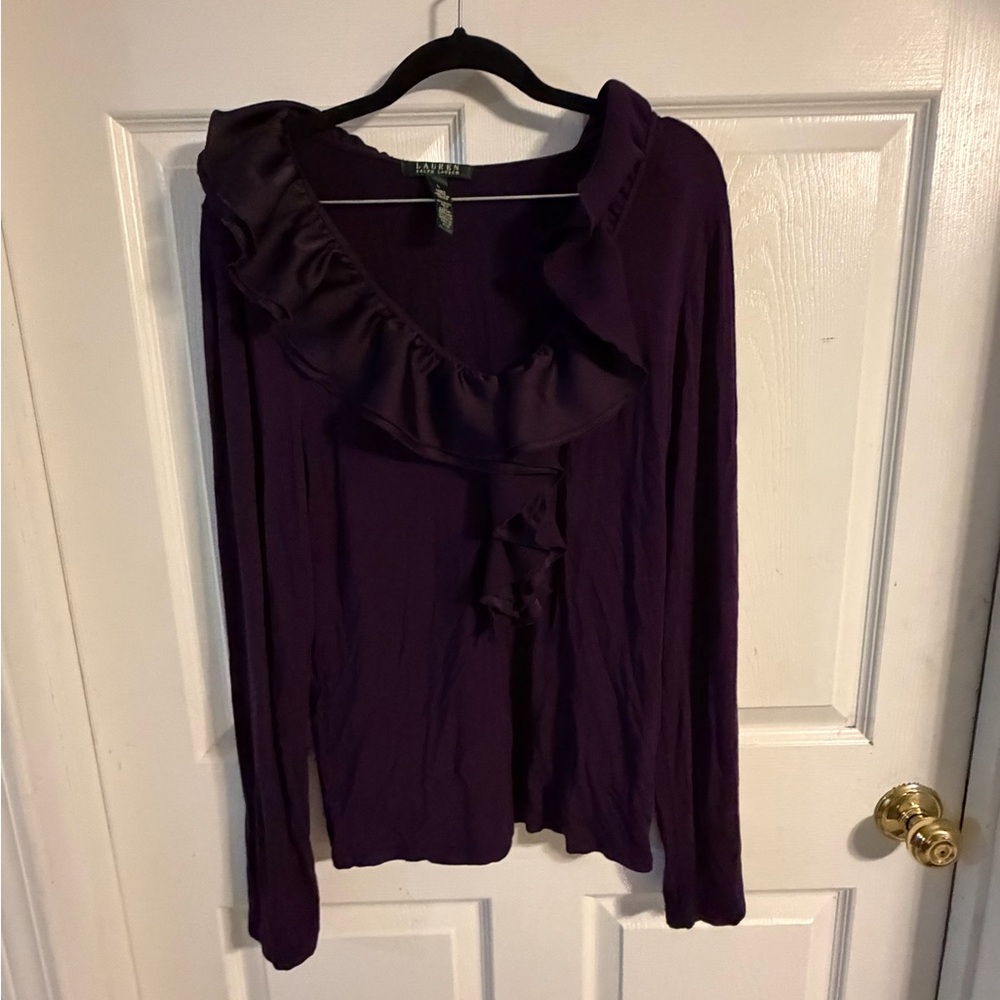 Ralph Lauren Deep Purple Ruffle Blouse